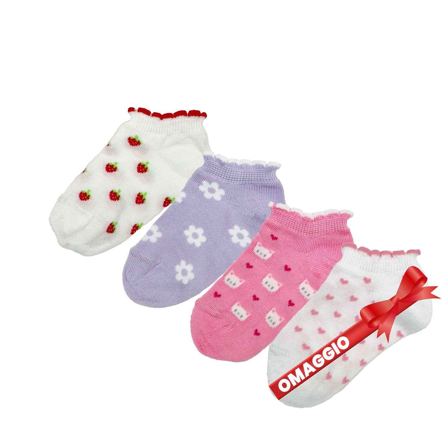 Fantasmini Neonata Cotone Leggero 4 Paia Calzini Bambina 6 12 18 mesi Made in Italy ASS1