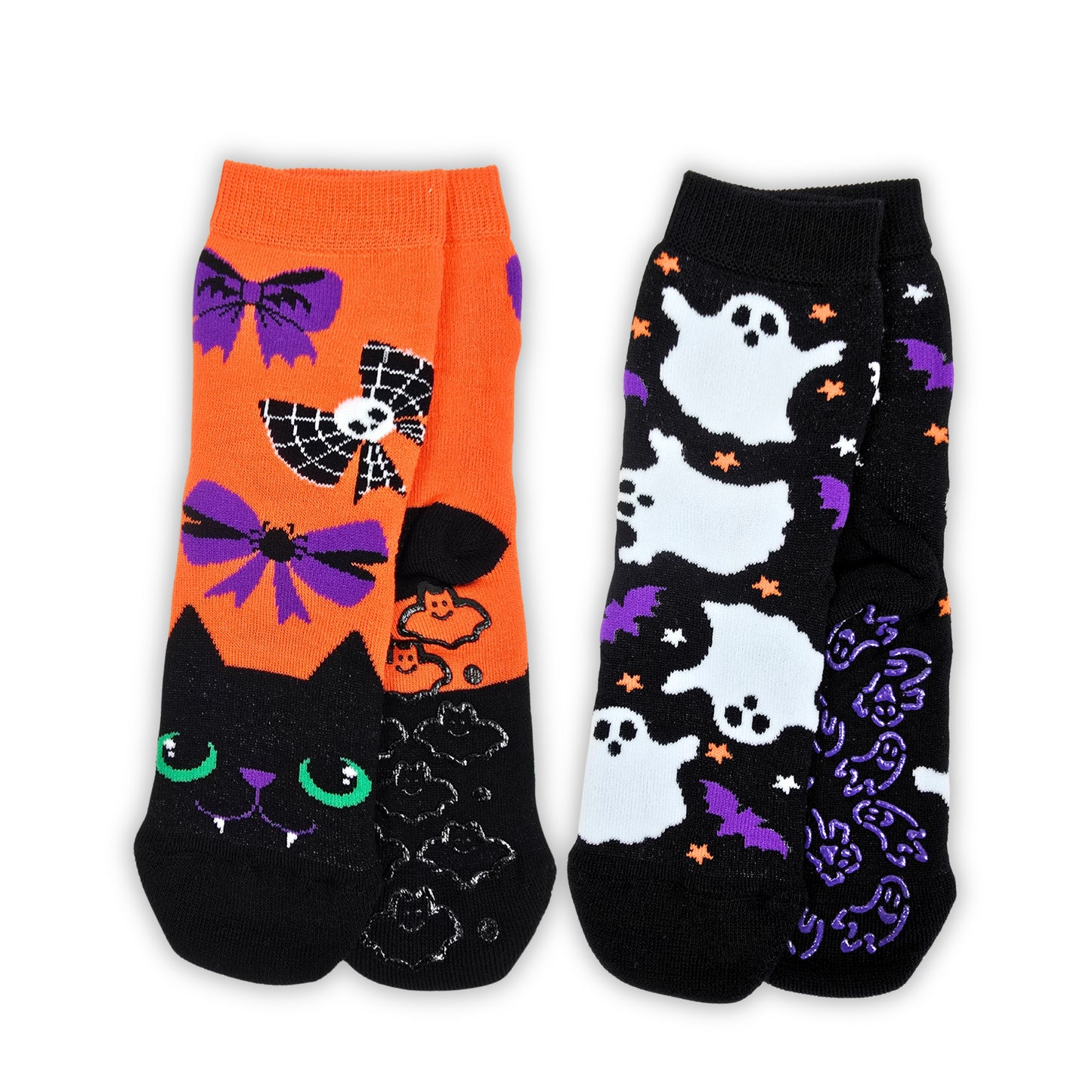 Calzini Halloween Bambina Antiscivolo Cotone 2 Paia Calze Bimba abs scuola casa gonfiabili, Made in Italy HALLOF