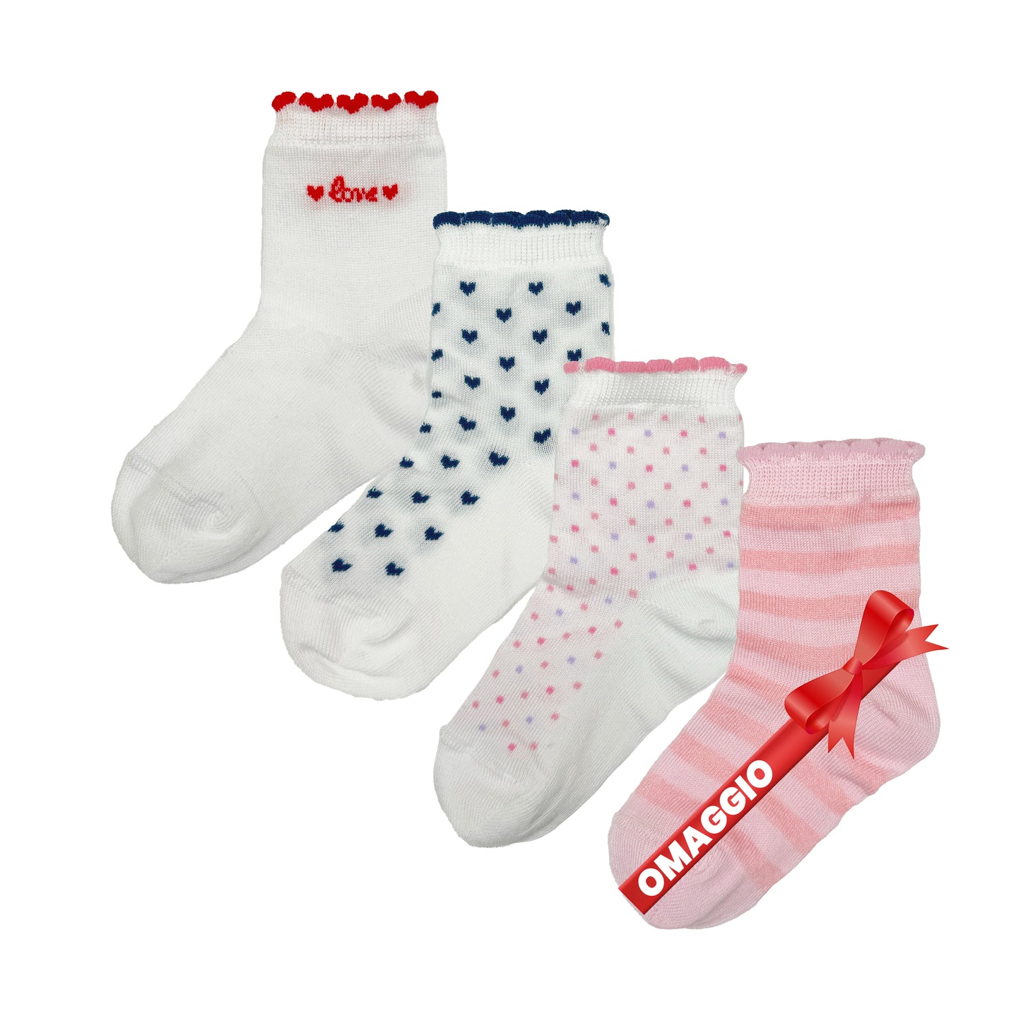 Calzini Neonata Cotone 4 Paia Calze leggere filo di scozia 6 12 18 mesi Made in Italy ASS1