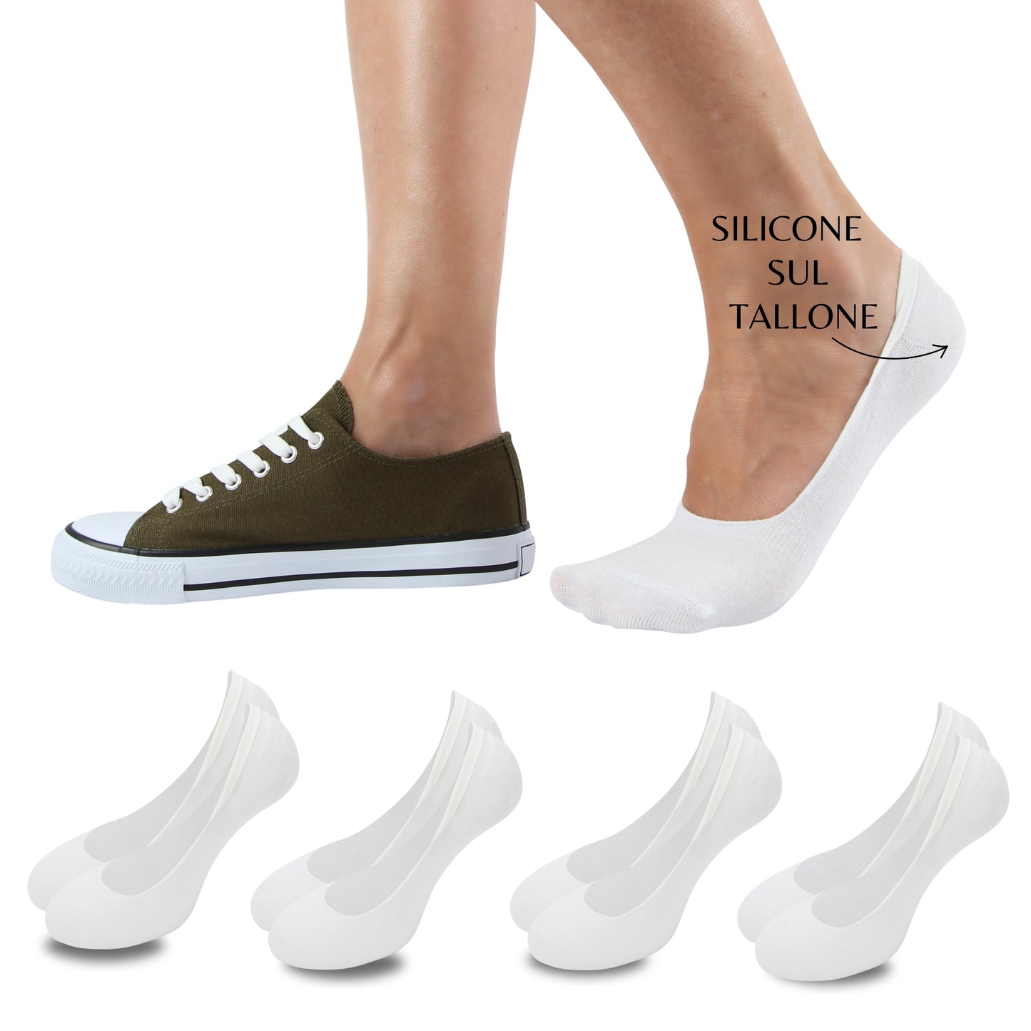 Salvapiede Uomo Donna Cotone 4 Paia Salvapiede Unisex Calzini invisibili Fantasmino