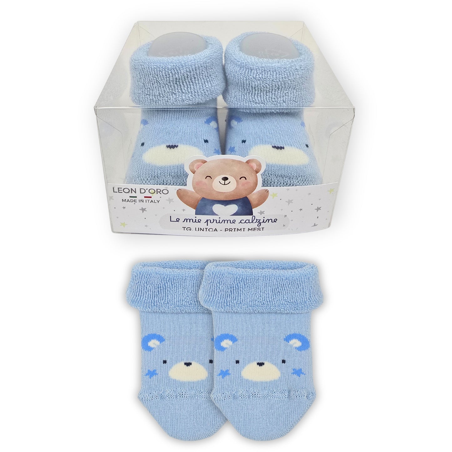 Calze Neonato Calzino Regalo Baby Shower Scarpine Babbucce bambini Primi Mesi Taglia Unica Made in Italy Azzurro