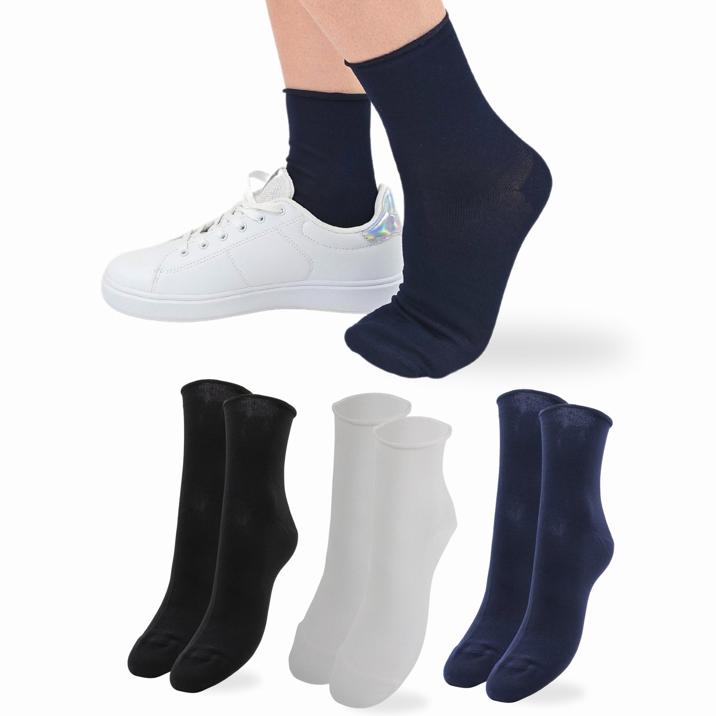 Calzini Senza Elastico Donna Cotone Leggero 3 Paia Calze Donna Filo di scozia Made in Italy CLASSIC
