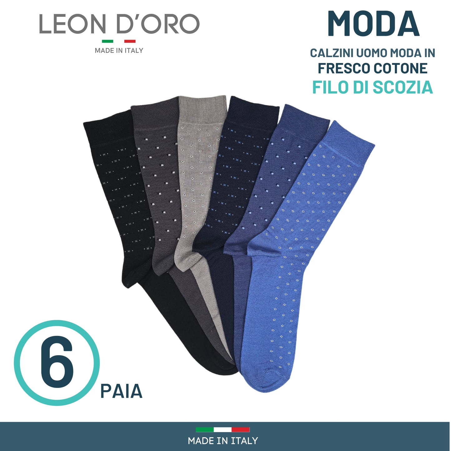 Calze Uomo Cotone Disegni Micro corte 6 Paia calze uomo Fantasia calze Filo di Scozia Moda in Italy (Copia)