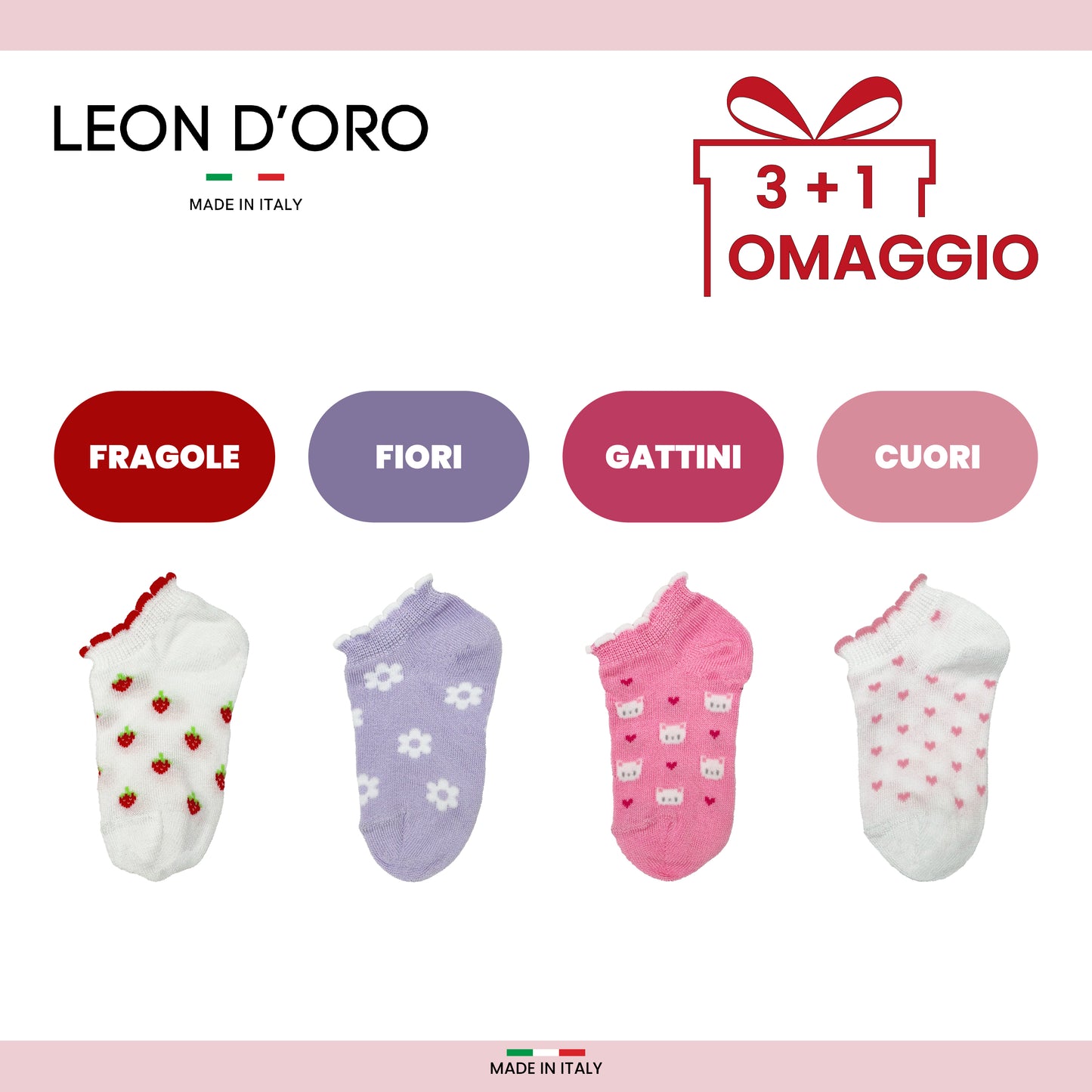 Fantasmini Neonata Cotone Leggero 4 Paia Calzini Bambina 6 12 18 mesi Made in Italy ASS1