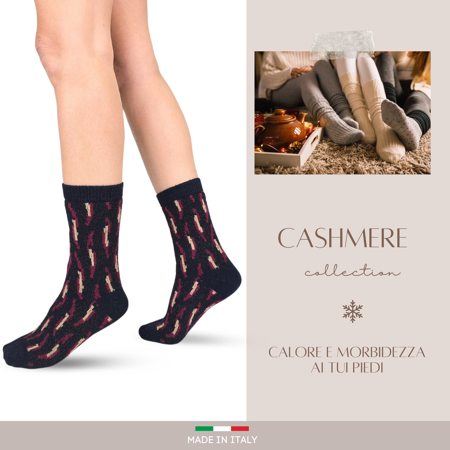 Calze Cashmere Donna Calzini Lana e Cachemire con Lurex Termici Invernali Made in Italy LUREX ASS2