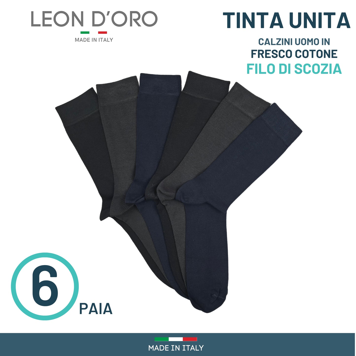 Calze Uomo Cotone corte 6 Paia calze uomo calze Filo di Scozia Moda in Italy TINTA UNITA