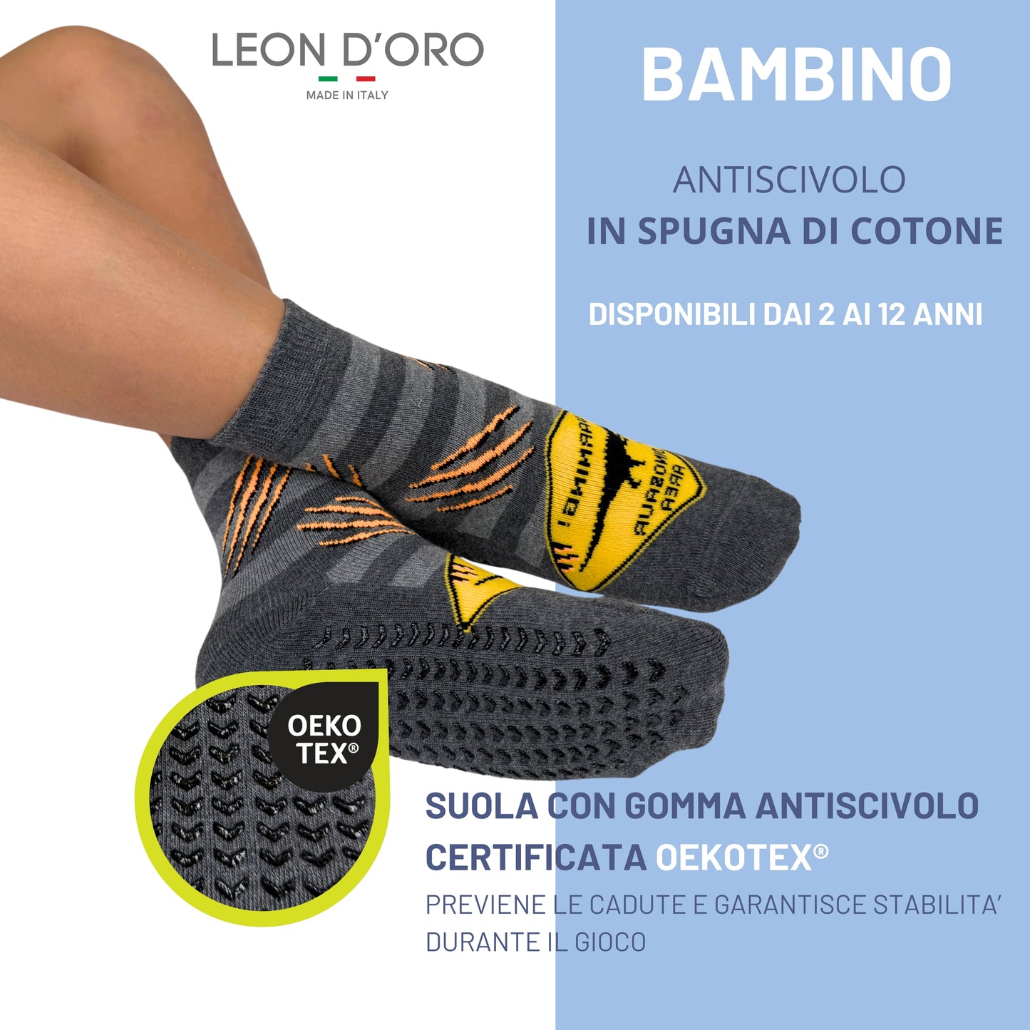 Calzini Bambino Antiscivolo Cotone 3 Paia Calze Bimbo abs scuola casa gonfiabili, Made in Italy ASS4