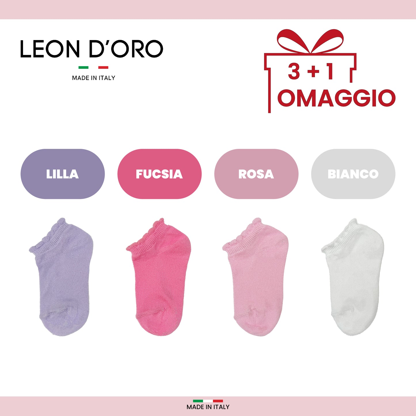Fantasmini Neonata Cotone Leggero 4 Paia Calzini Bambina 6 12 18 mesi Made in Italy Tinta Unita