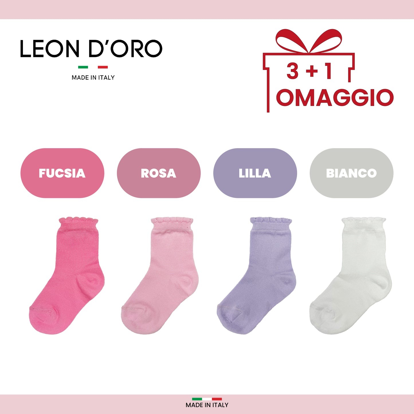 Calzini Neonata Cotone 4 Paia Calze leggere filo di scozia 6 12 18 mesi Made in Italy Tinta Unita