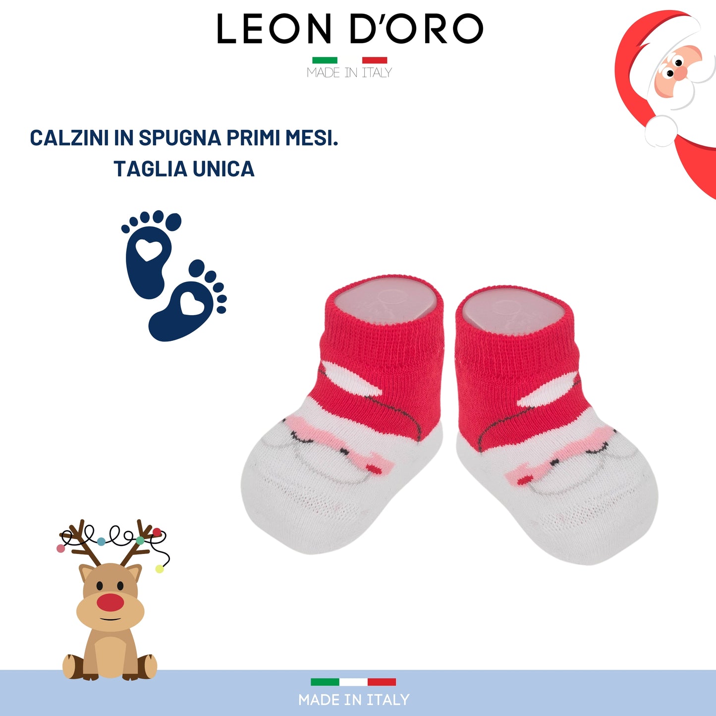 Calze Natale Neonato il primo Natale Calzini Regalo Scarpine 0-6 mesi Made in Italy ASS2