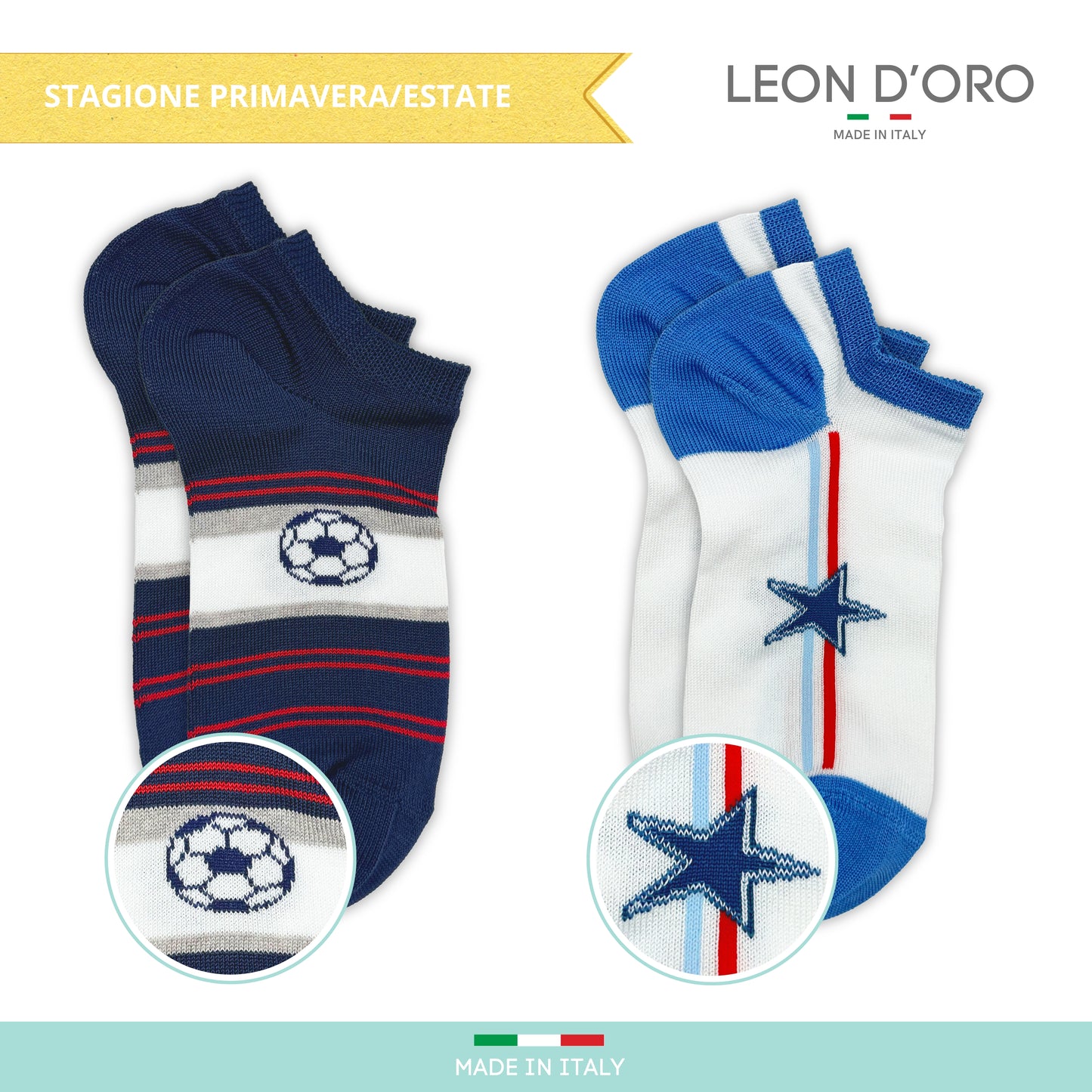 Calzini Fantasmini Bambino Cotone Filo di Scozia 4 Paia Calze leggere e traspiranti Made in Italy ASS1
