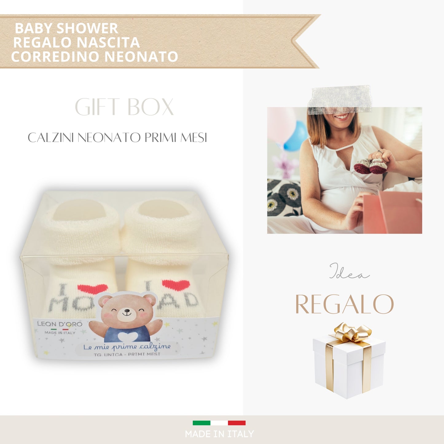 Calze Neonato Calzino Regalo Baby Shower Scarpine Babbucce bambini Primi Mesi Taglia Unica Made in Italy