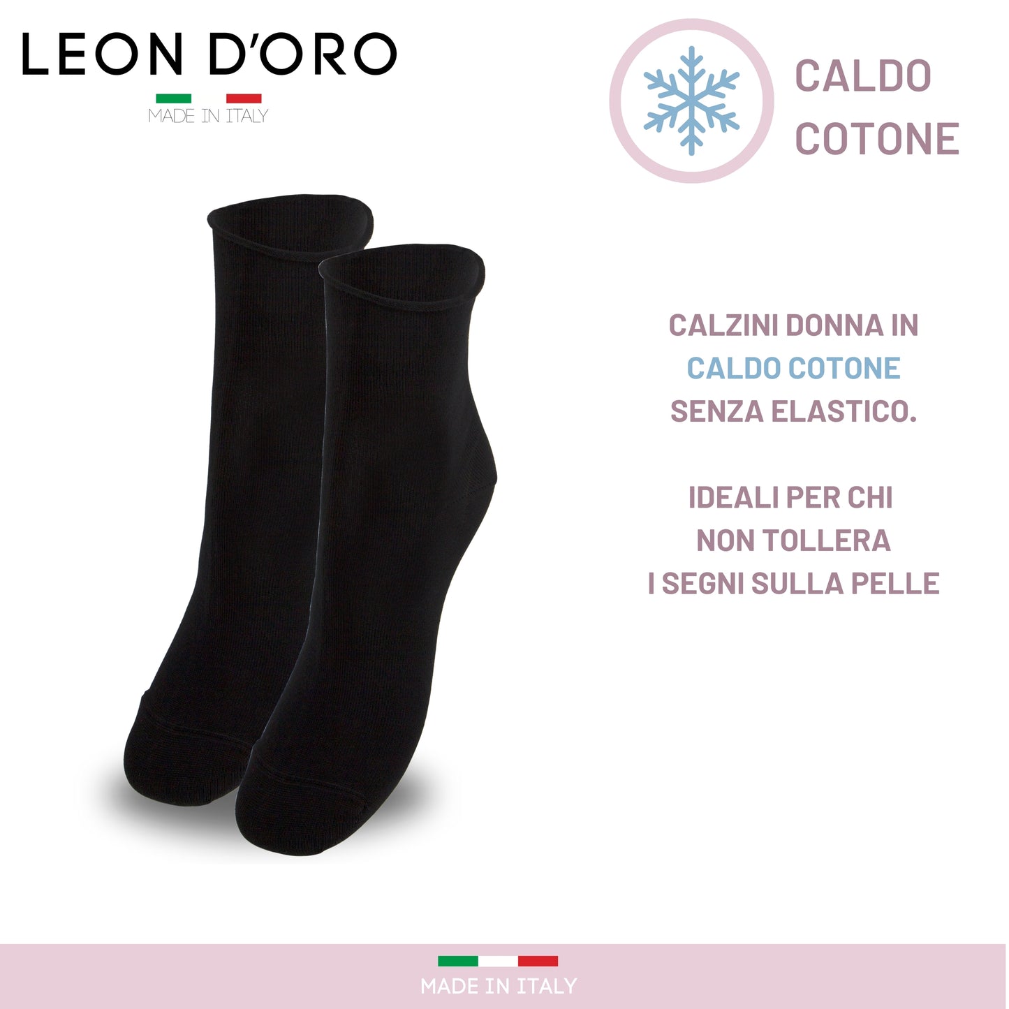 Calzini Donna senza elastico, Calze Donna Caldo Cotone 3/6 Paia Calzino Corto Moda Made in Italy NERO