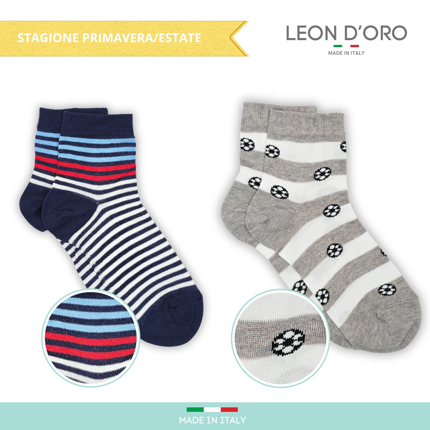 Calzini Bambino Cotone Filo di Scozia 4 Paia Calze leggere e traspiranti Made in Italy ASS2