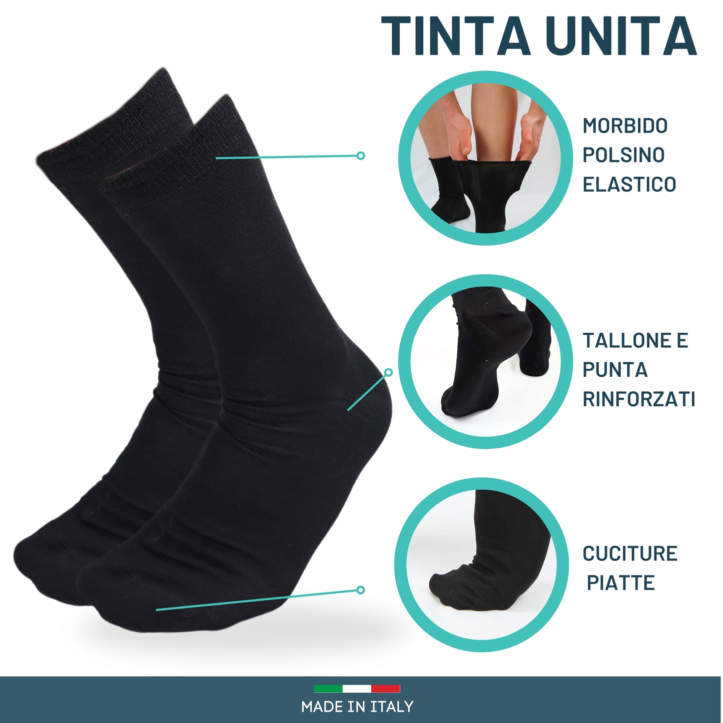 Calze Uomo Cotone corte 6 Paia calze uomo calze Filo di Scozia Moda in Italy TINTA UNITA
