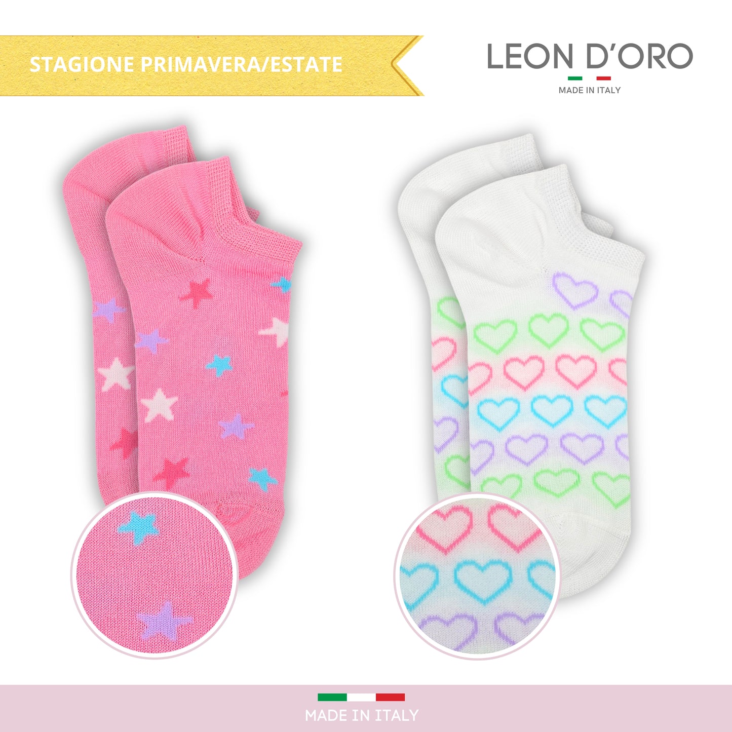 Calzini Fantasmini Bambina Cotone Filo di Scozia 4 Paia Calze leggere e traspiranti Made in Italy ASS1