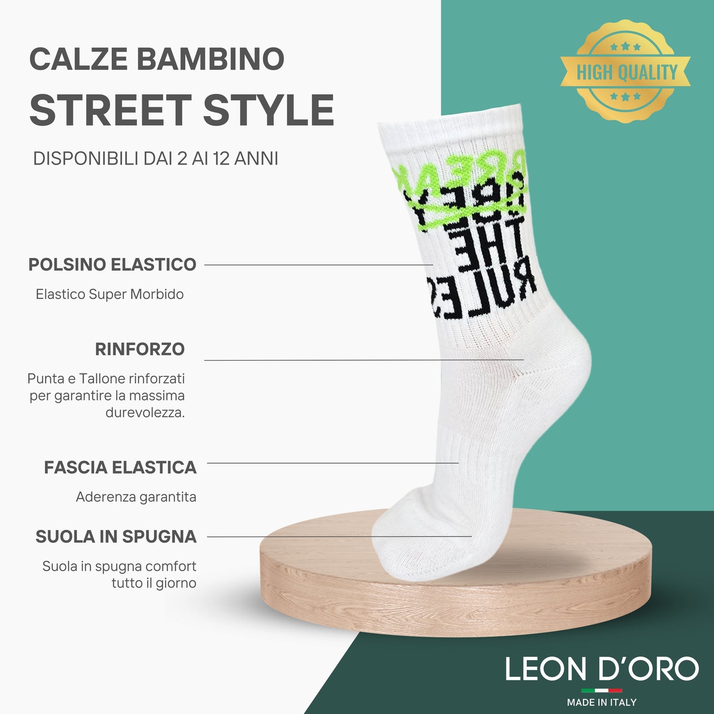 Calze Sportive Bambino 2 Paia Calzettoni Ragazzo Calzini Basket Skate Tennis Made in Italy ASS1