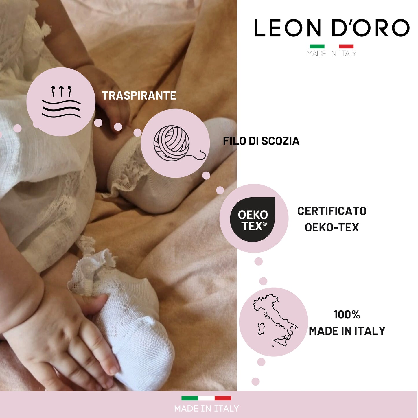 Calzini Neonata Cotone con pizzo 3 Paia Calzini 0/6 mesi -6/12 mesi -12/18 mesi Mesi Made in Italy