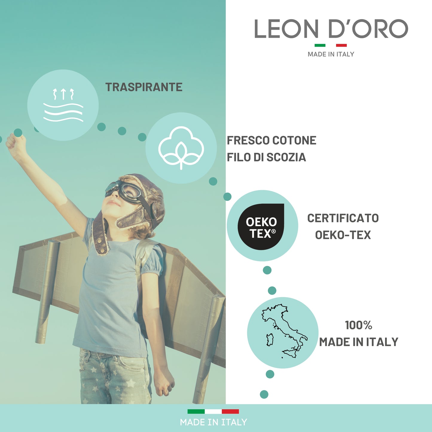 Calzini Bambino Cotone Filo di Scozia 4 Paia Calze leggere e traspiranti Made in Italy ASS2
