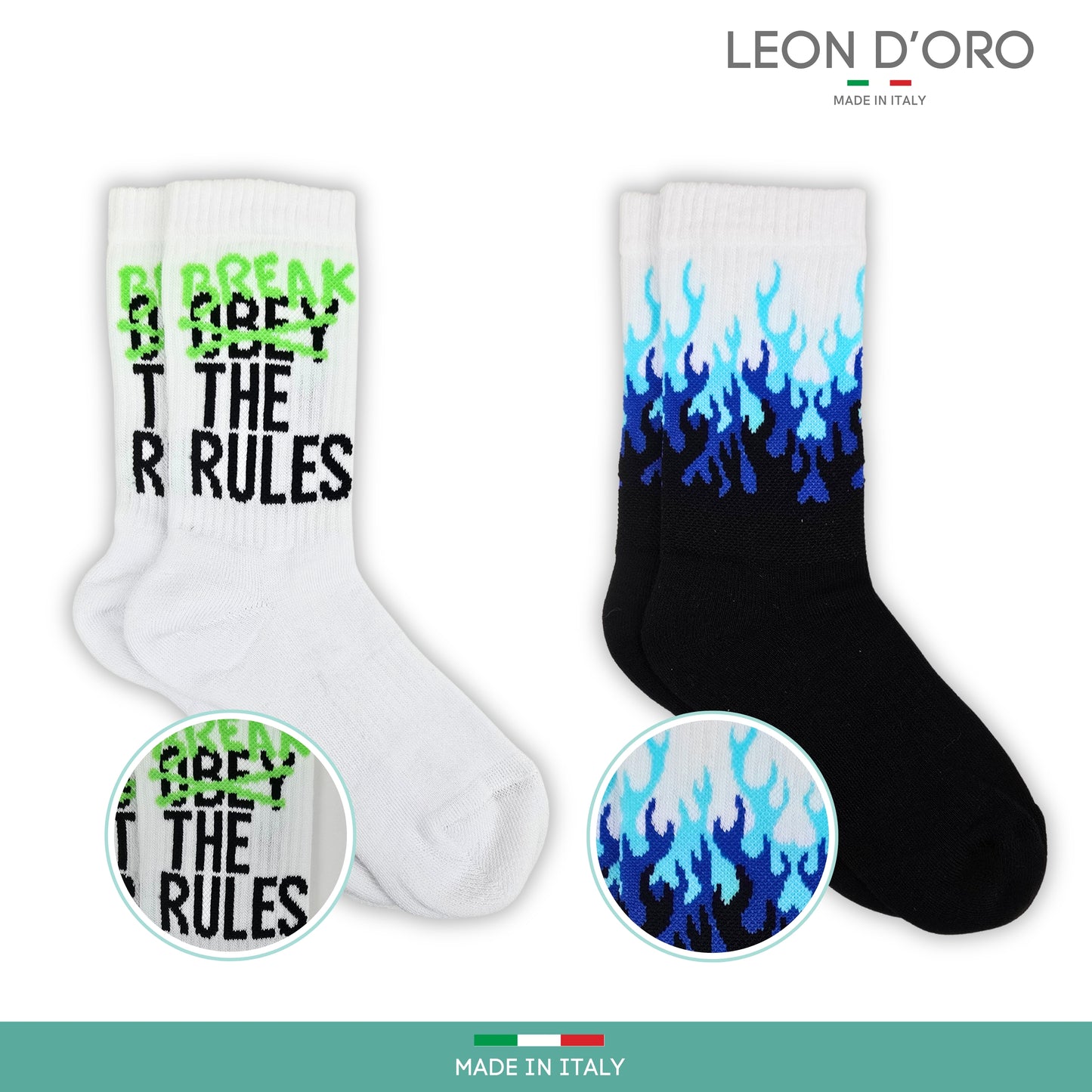 Calze Sportive Bambino 2 Paia Calzettoni Ragazzo Calzini Basket Skate Tennis Made in Italy ASS1