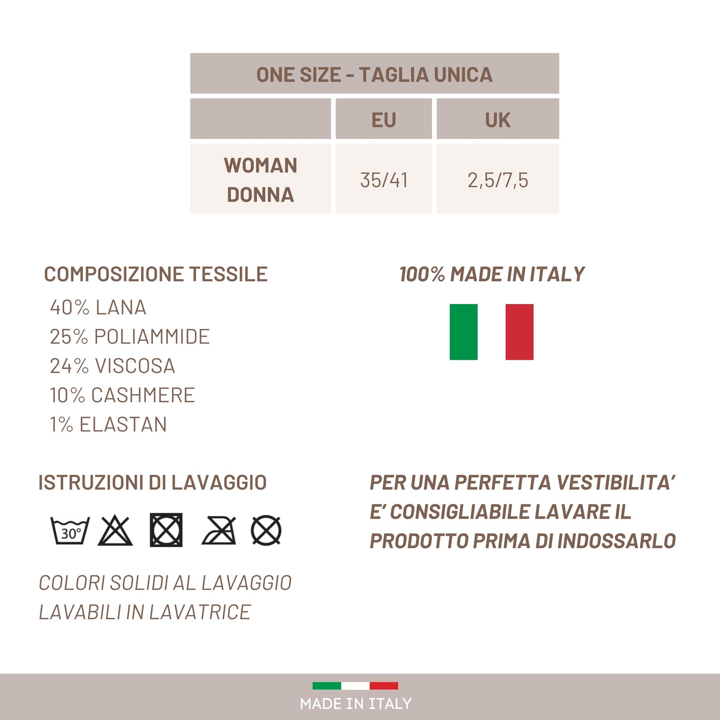 Calze Cashmere Donna Gambaletto Lana e Cachemire Termici Invernali Made in Italy