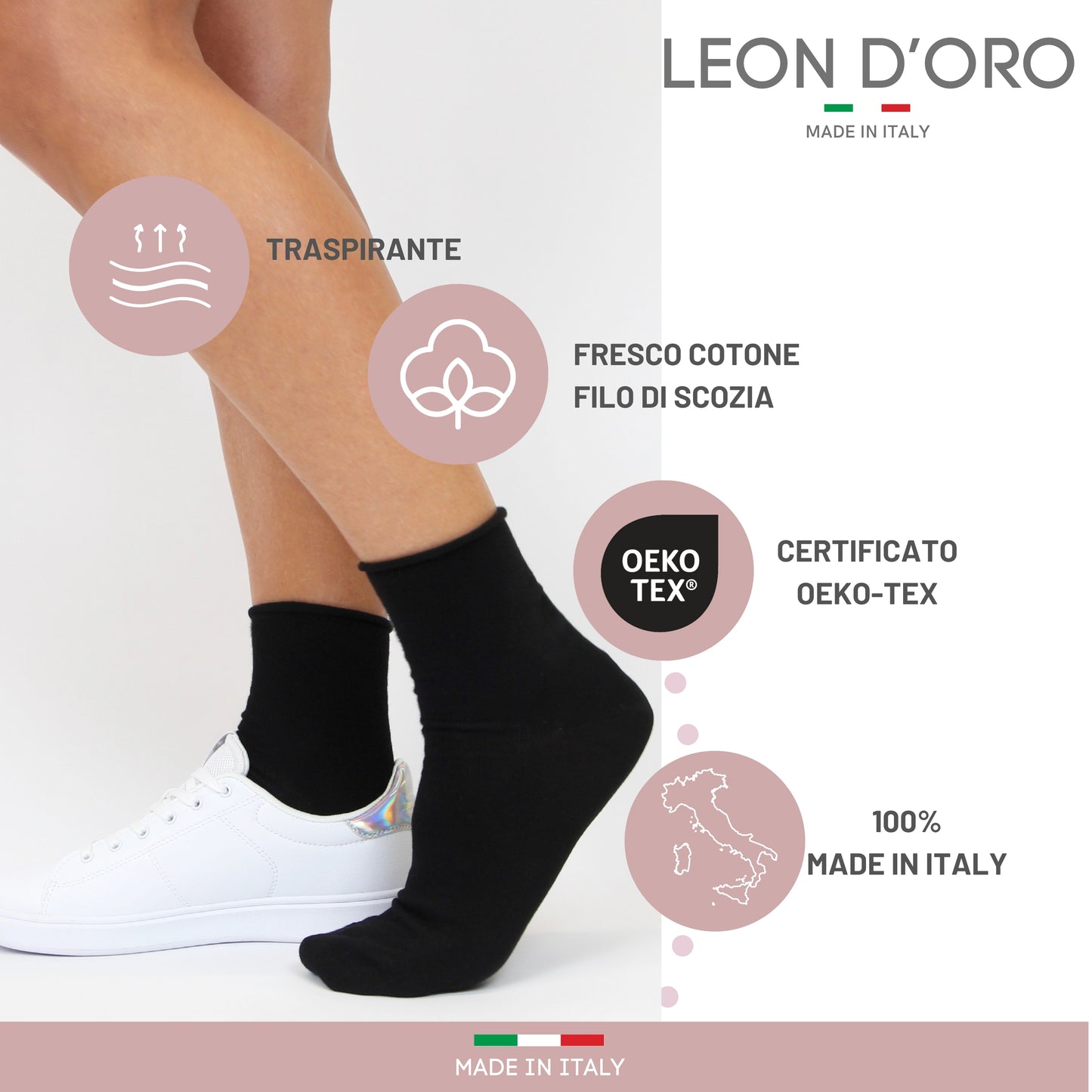 Calzini Senza Elastico Donna Cotone Leggero 3 Paia Calze Donna Filo di scozia Made in Italy CLASSIC