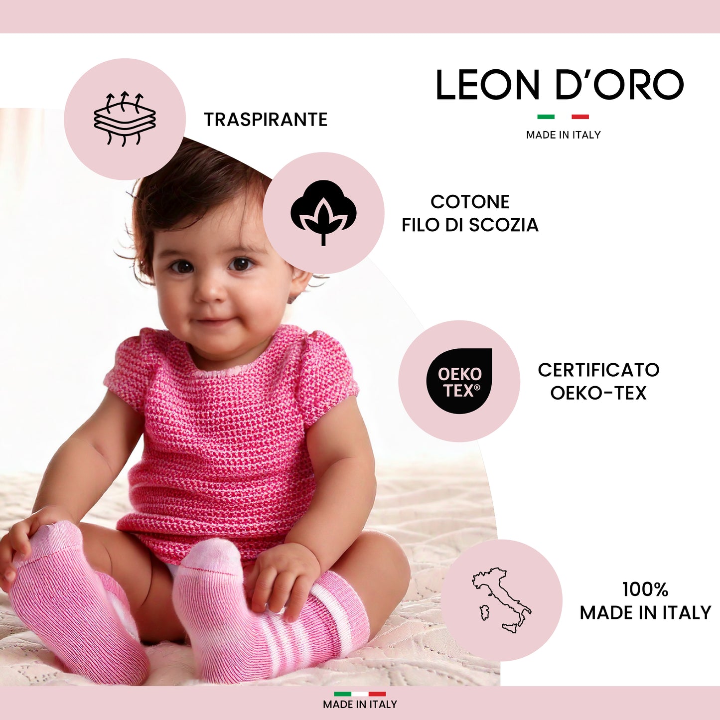 Calzini Neonata Cotone 4 Paia Calze leggere filo di scozia 6 12 18 mesi Made in Italy Tinta Unita
