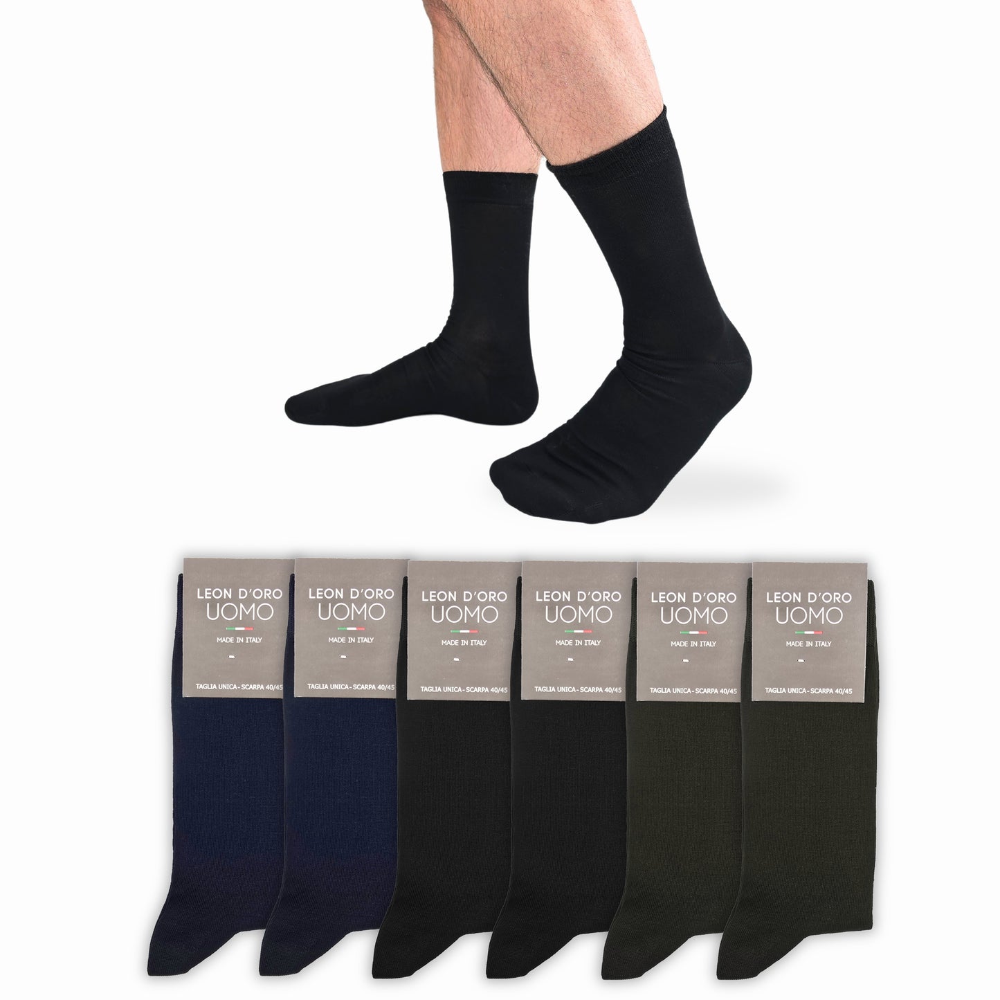 Calze Uomo Cotone corte 6 Paia calze uomo calze Filo di Scozia Moda in Italy TINTA UNITA