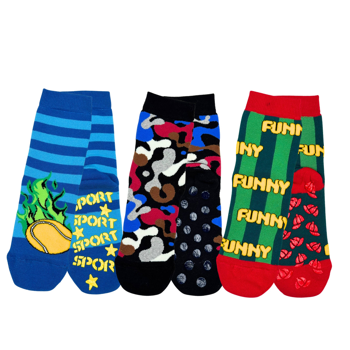 Calzini Bambino ANTISCIVOLO COTONE 3 Paia Calze Bimbo abs scuola casa gonfiabili, Made in Italy ASS1