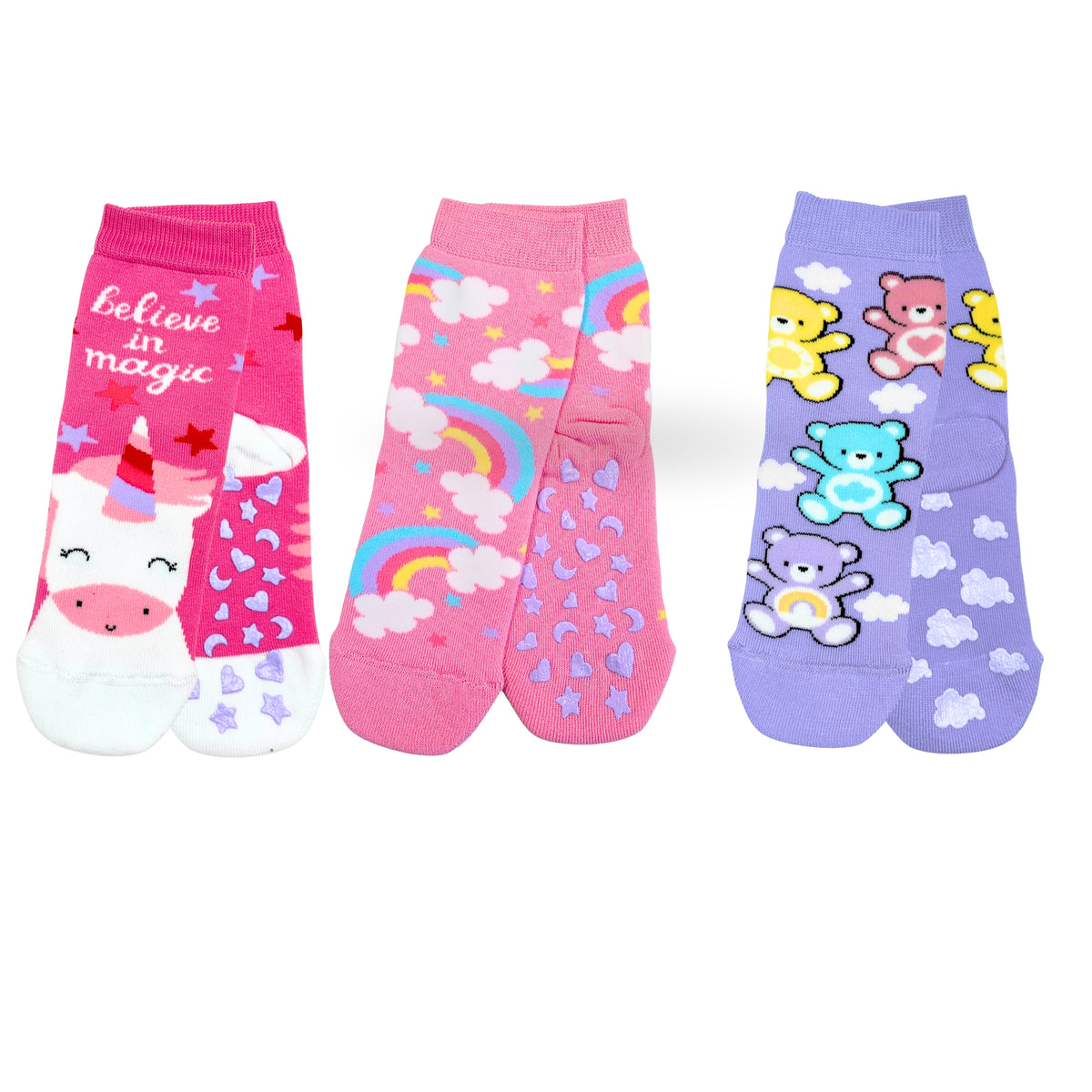 Calzini Bambina ANTISCIVOLO COTONE 3 Paia Calze Bimba abs scuola casa gonfiabili, Made in Italy ASS5