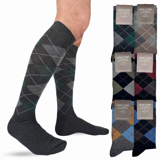 Calze Uomo Caldo Cotone Lunghe 6 Paia calze uomo invernali Fantasia calze Moda Made in Italy ROMBI 6