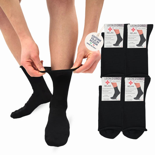 Calze UOMO Senza Elastico Diabetici COTONE FILO DI SCOZIA Calzini Sanitari Made in Italy NERO