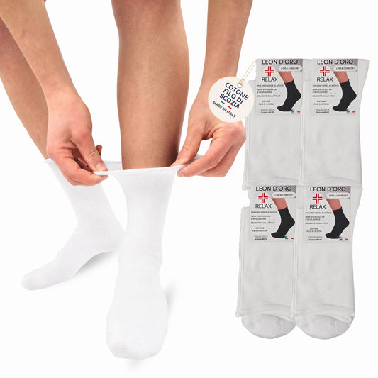 Calze UOMO Senza Elastico Diabetici COTONE FILO DI SCOZIA Calzini Sanitari Made in Italy BIANCO