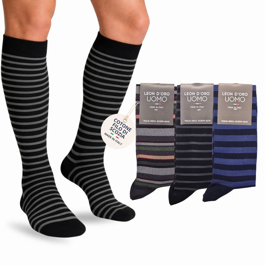 Calze Uomo Cotone Disegno Righe Lunghe 4 Paia calze uomo Fantasia calze Filo di Scozia RIGA