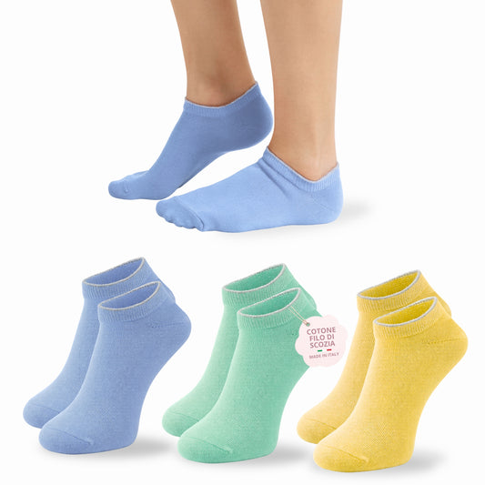 Calzini Donna COTONE LEGGERO corto Calze Donna FILO DI SCOZIA Sneaker Fantasmini Donna Made in Italy TIFFANY