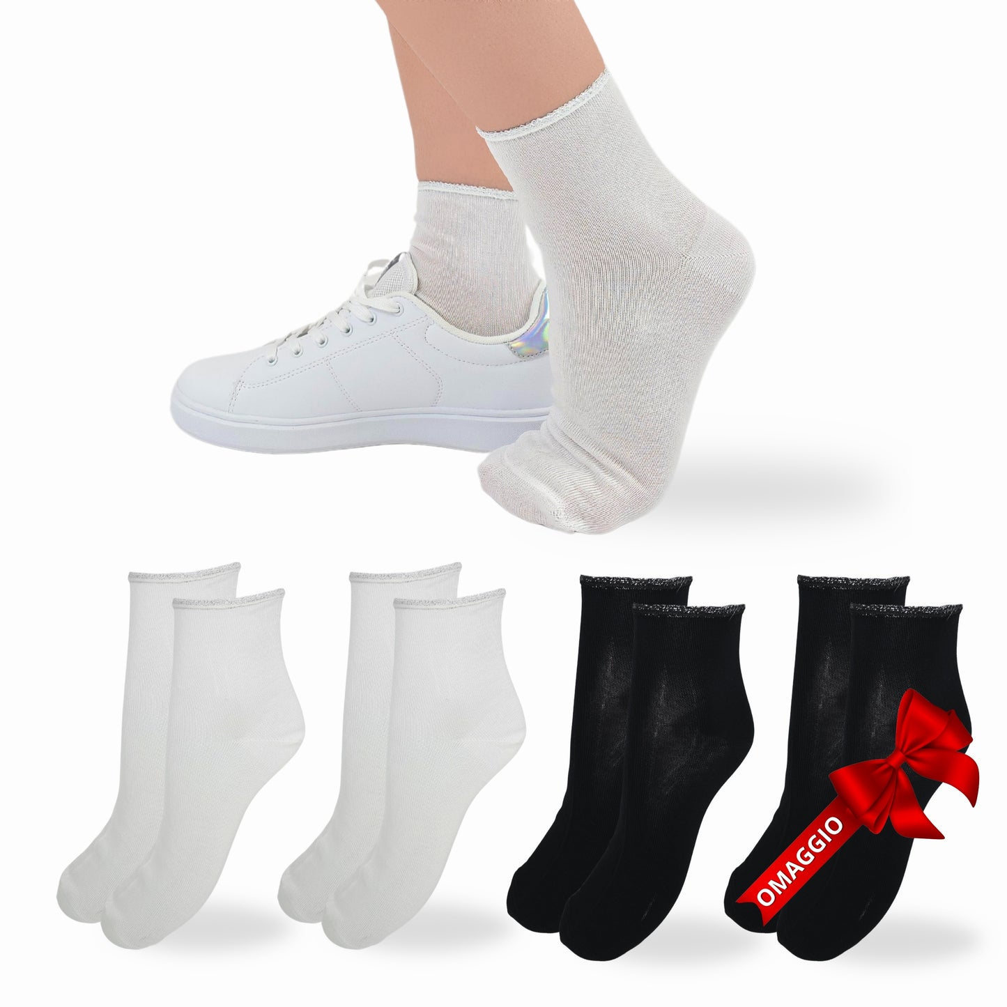 Calzini Donna Cotone Leggero 4 Paia di cui 1 in Omaggio Calze Donna Filo di scozia Made in Italy ASS1