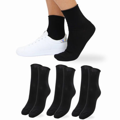 Calzini Senza Elastico Donna Cotone Leggero 3 Paia Calze Donna Filo di scozia Made in Italy NERO