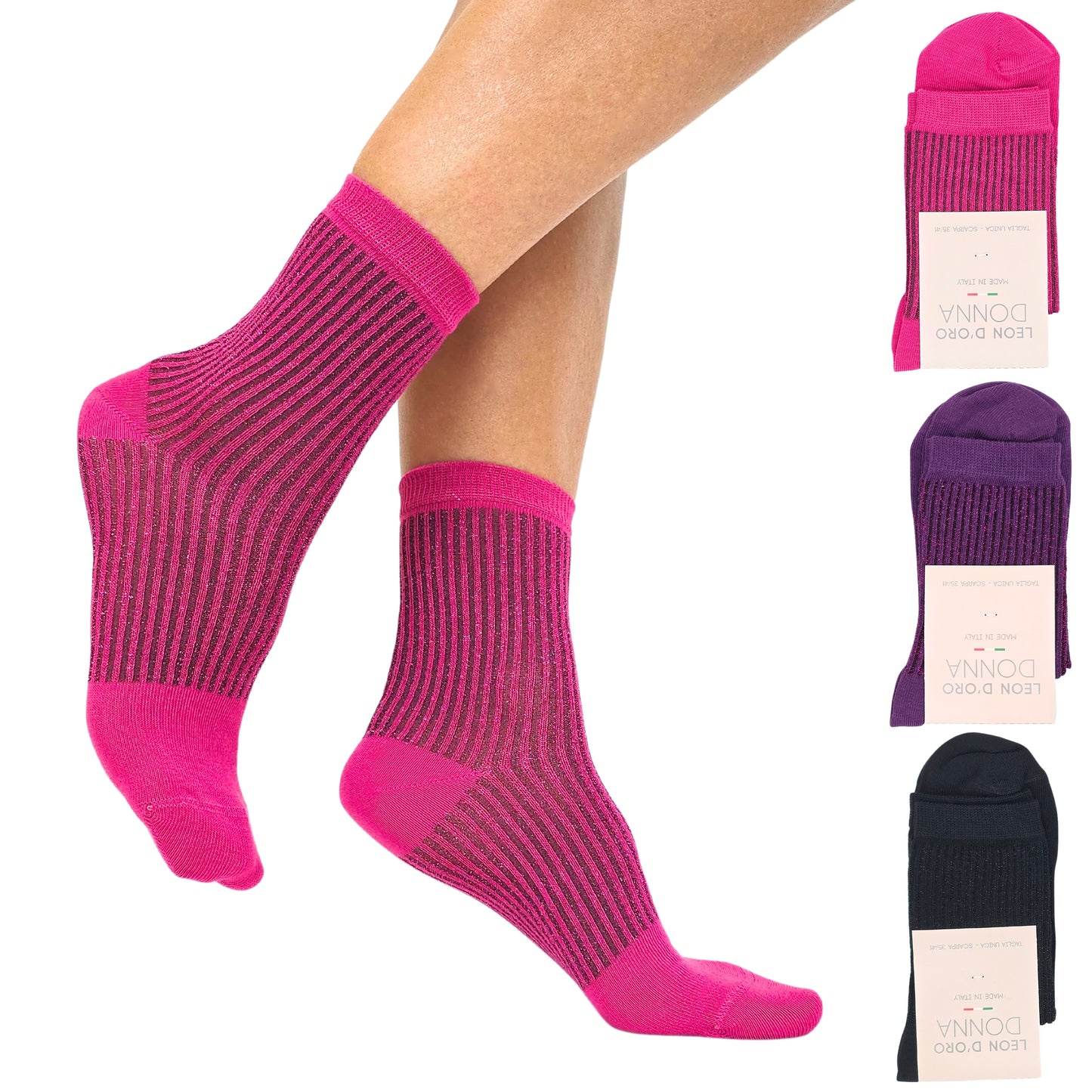 Calzini Donna Caldo Cotone 3 paia, Calzino Donna Corto, Calzini Donna senza elastico Moda Made in Italy ASS PINK