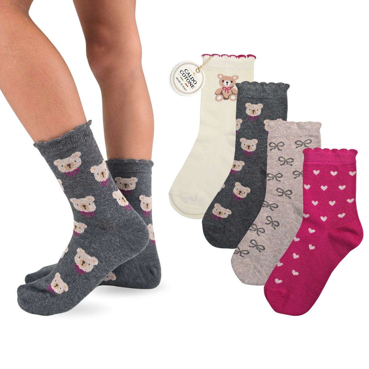 Calzini Bambina CALDO COTONE 4 Paia Calze Bimba Calze Bambina Made in Italy ASS3