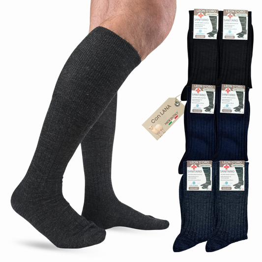 Calze Sanitarie Uomo Lana Calzini Lungo per Diabetici 6 paia Made in Italy