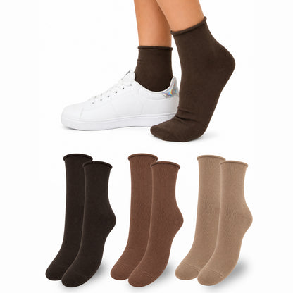 Calzini SENZA ELASTICO Donna CALDO COTONE 3 Paia Calzino Corto Moda Made in Italy ASS TERRA