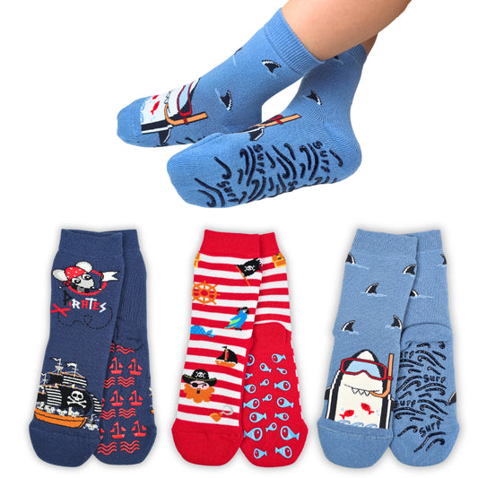 Calzini Bambino Antiscivolo Cotone 3 Paia Calze Bimbo abs scuola casa gonfiabili, Made in Italy ASS2