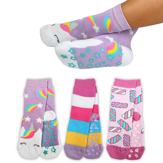 Calzini Bambina Antiscivolo Cotone 3 Paia Calze Bimba abs scuola casa gonfiabili, Made in Italy ASS5