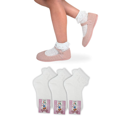 Calzini Bambina Cotone 3 Paia con Pizzo Calze Bimba Fantasmini Bambina Made in Italy