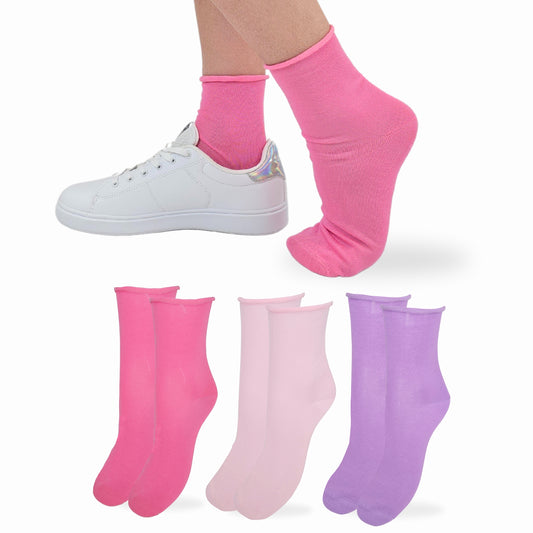 Calzini Senza Elastico Donna Cotone Leggero 3 Paia Calze Donna Filo di scozia Made in Italy PINK