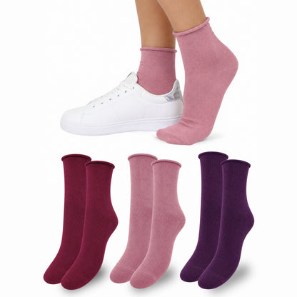 Calzini SENZA ELASTICO Donna CALDO COTONE 3 Paia Calzino Corto Moda Made in Italy ASS PINK