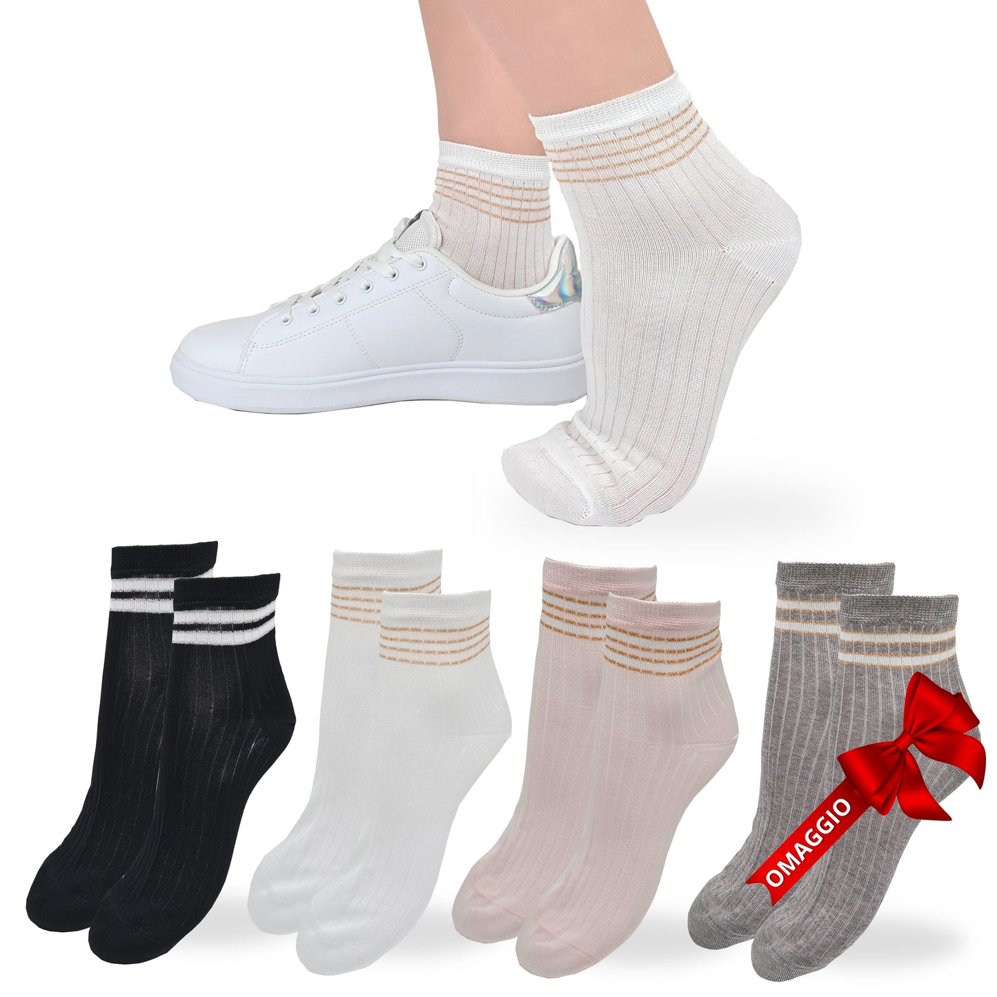 Calzini Donna Cotone Leggero 4 Paia di cui 1 in Omaggio Calze Donna Filo di scozia Made in Italy ASS4