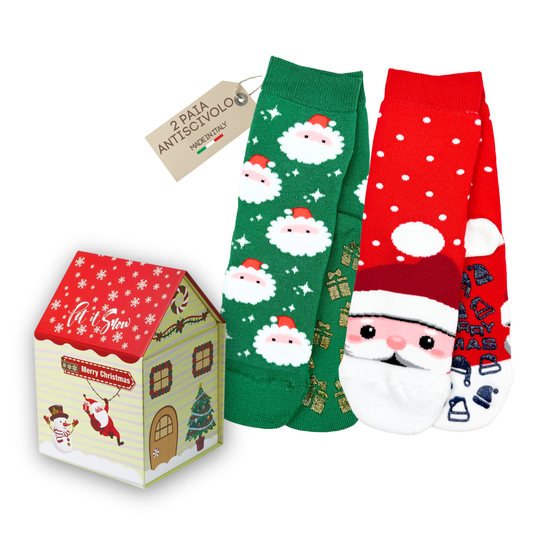 Calzini Natale Bambino Antiscivolo Calze Bambina Scatola Regalo Natale, Made in Italy ASS2