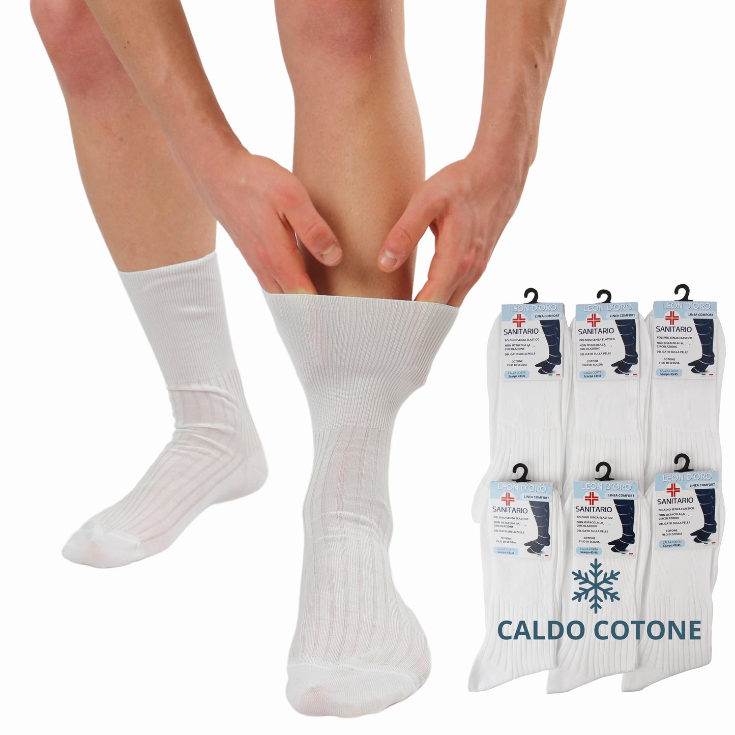 Calze Sanitarie Uomo Caldo Cotone Calzini Corti per Diabetici 6 paia Made in Italy