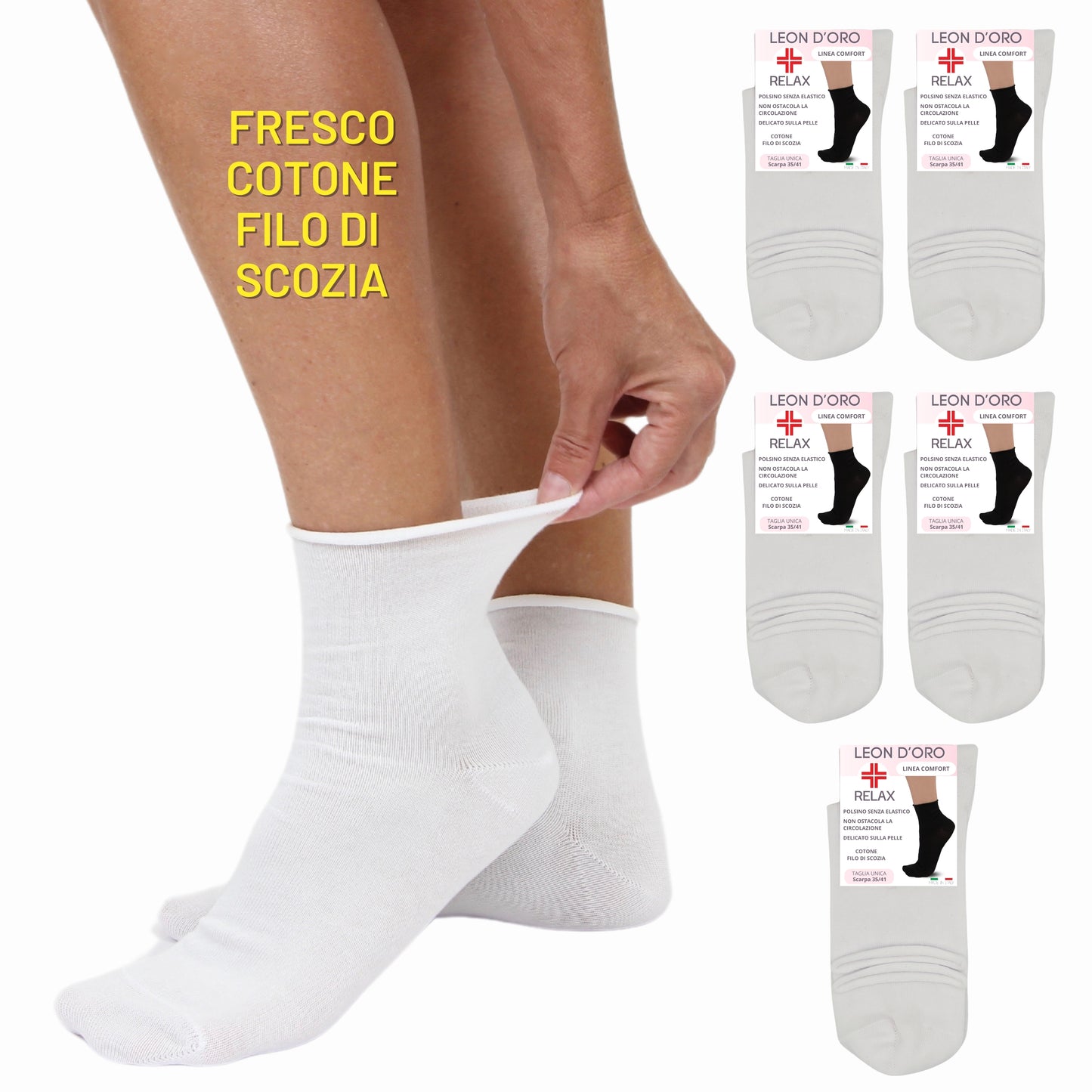 Calze DONNA Senza Elastico Diabetici COTONE FILO DI SCOZIA Calzini Sanitari 5 PAIA Made in Italy